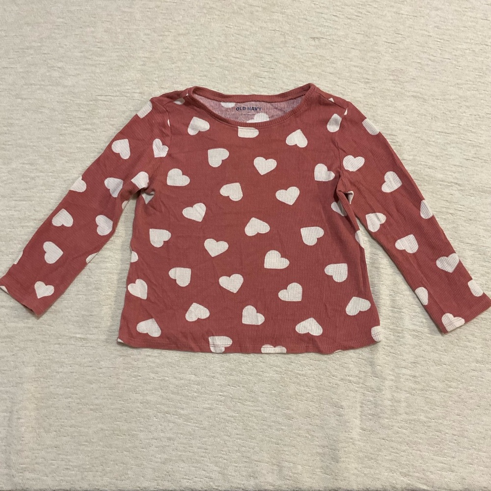 Old Navy Kids Heart Print Long Sleeve Shirt - Red and White